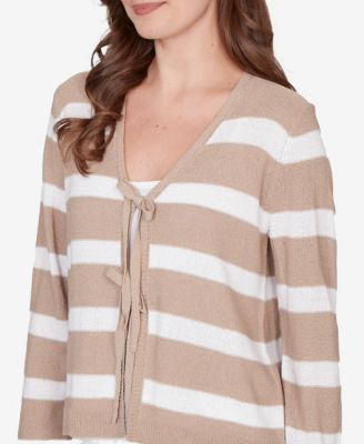 Petite Striped Tie-Front Cardigan Sweater