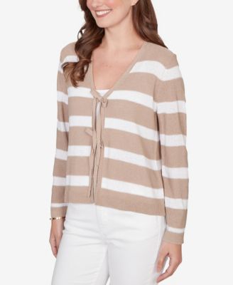 Petite Striped Tie-Front Cardigan Sweater