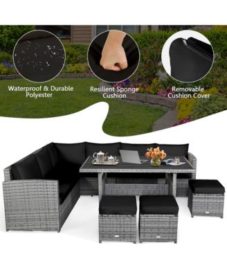 7PCS Rattan Patio Sectional Sofa Set Conversation Set w/ Cushions