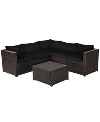 6PCS Rattan Patio Sectional Sofa Conversation Set Outdoor w/ Cushions