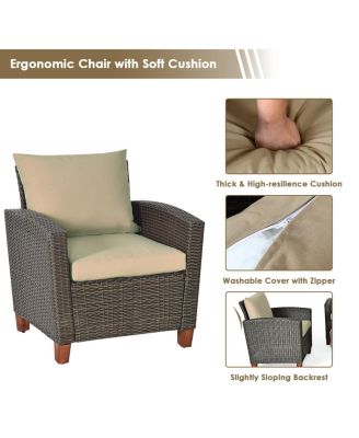 4PCS Cushioned Rattan Conversation Set w/ Coffee Table Patio Outdoor