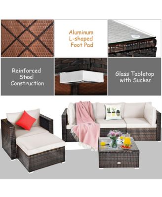 6PCS Patio Conversation Set Rattan Sectional Furniture Set w/ Cushions