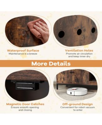 57'' Cat Litter Box Enclosure w/ Storage 2-tier Shelves Removable Scratcher