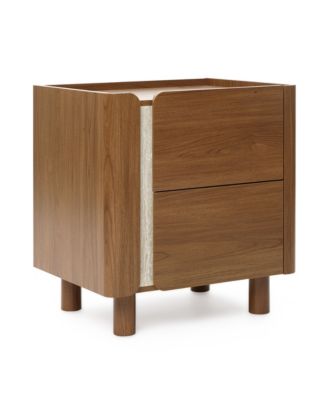Scandinavian-Style Nightstand, Manufactured Wood End Table with 2 Drawers