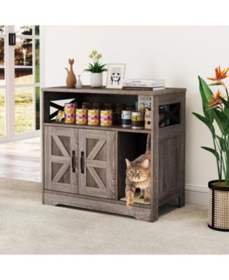 Cat Litter Box Enclosure w/ Storage Double Doors Sisal Scratching Mat Indoor