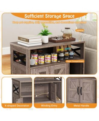 Cat Litter Box Enclosure w/ Storage Double Doors Sisal Scratching Mat Indoor