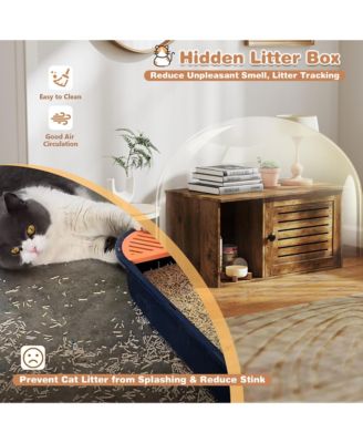 Cat Litter Box Enclosure w/ Winding Entry Louvered Door Wooden Pet Side Table
