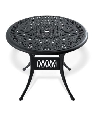 35.43-inch Cast Aluminum Patio Dining Table With Black Frame and Umbrella Hole