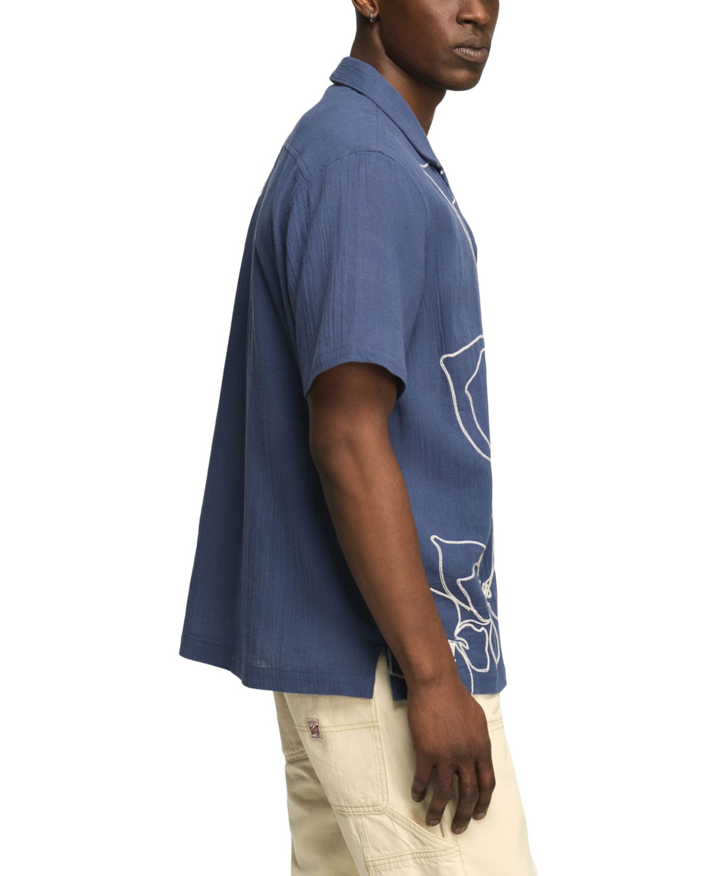 Мужская рубашка Lucky Brand Floral Embroidered Motif Camp, цвет: Синий — фото 3