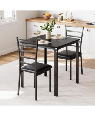 Modern 3-Piece Dining Table Set, Square Table & 2 Upholstered Chairs, Compact Kitchen and Dining Furniture, Apartment