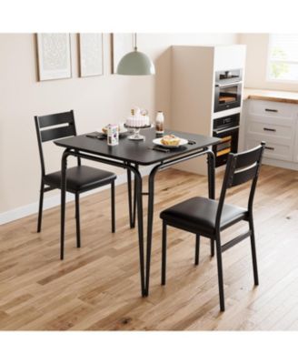 3-Piece Dining Room Set, Table and 2 Chairs with Backrests and Padded Seats, Space Saving for Living Room