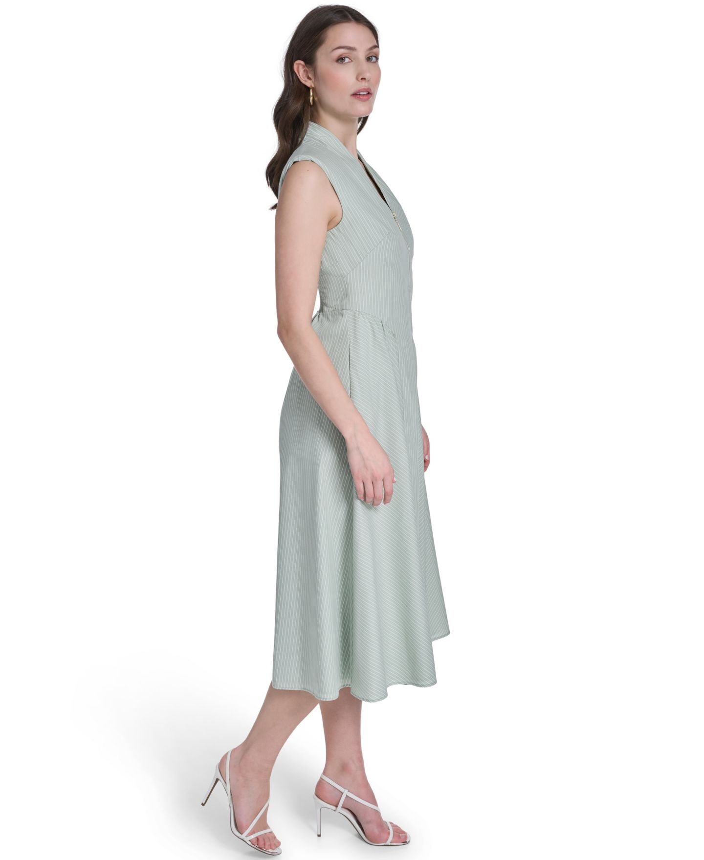 Женское платье Vince Camuto Striped V-Neck Midi, цвет: Светлый серый — фото 3