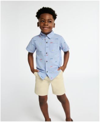 Boys' Toddler 2T-5T Short-Sleeve Racecar Print Oxford Shirt & Shorts, 2-Piece Set