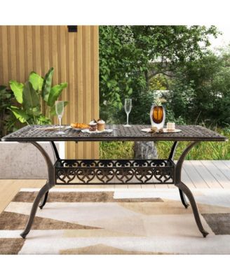 59" Cast Aluminum Patio Dining Table with Umbrella Hole for 6