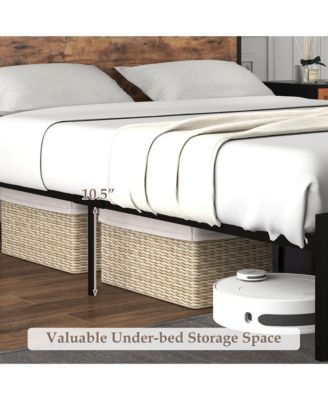 Industrial Platform Bed Frame with Charging Station Storage Headboard