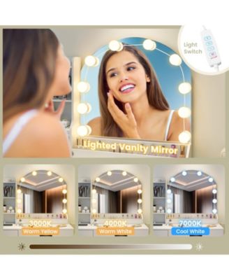 Makeup Vanity Desk and Stool Set with Mirror and Lights