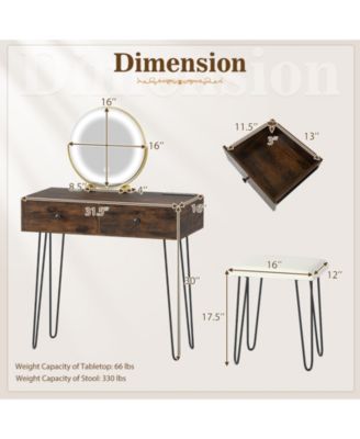 Vanity Desk with Adjustable Lighted Mirror for Bedroom