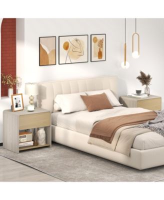 Modern Two Tier Nightstand with Drawer and Open Shelf