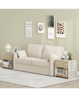 Modern Two Tier Nightstand with Drawer and Open Shelf