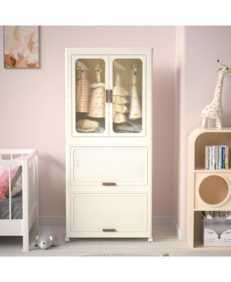 Portable Wardrobe Closet - Foldable Clothing Storage Organizer with Magnetic Doors, Hanging Rod, 10 Hangers for Bedroom