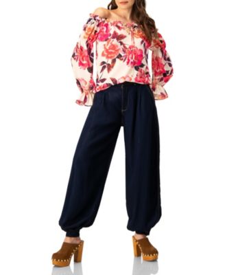 Women's Off-Shoulder Long Sleeve Printed Blouse