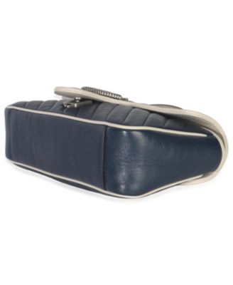 Navy White Calfskin Matelasse Diagonal Torchon Medium GG Marmont Bag