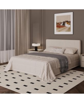 Upholstered Bed Frame with Headboard, Platform, Wooden Slats, No Box Spring, Noise-Free, Easy Assembly
