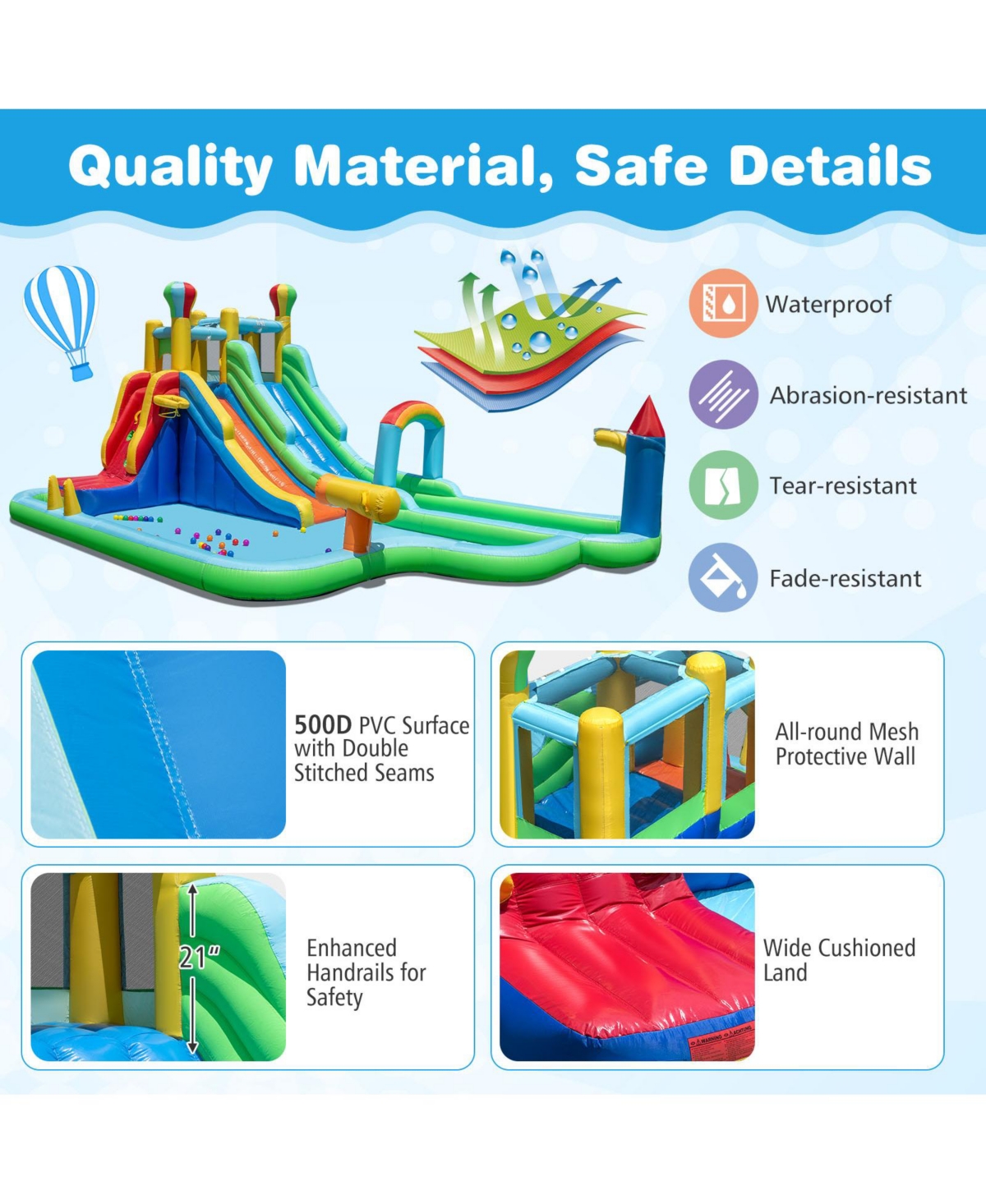 Mecale Giant Inflatable Water Slide Park Bounce House with 950W Blower Included