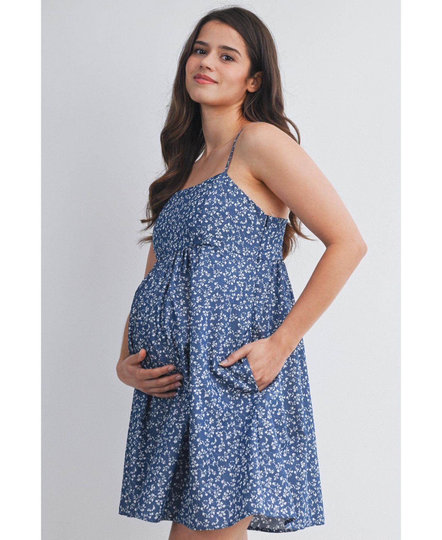 Женский комбинезон Hello Miz Maternity Floral Square-Neck Adjustable Strap Romper with Pockets, цвет: Синий — фото 2