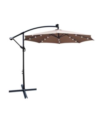 10 Ft Solar Powered LED Waterproof Outdoor Umbrella with Crank and Cross Base