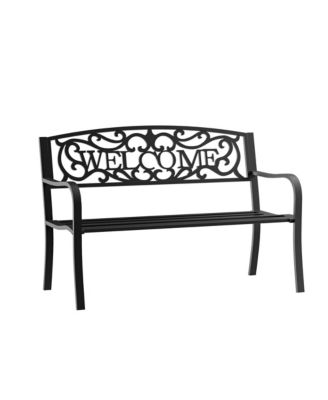  Outdoor Metal Bench, Garden Bench with Slatted Seat, Patio Bench