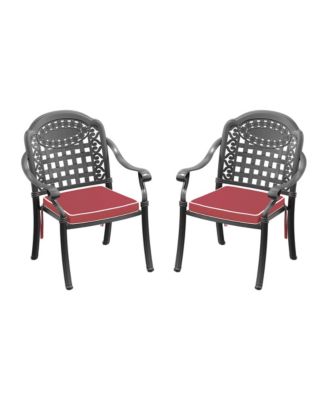 Cast Aluminum Patio Chairs Set of 2 Dining Chairs with Random Color Cushions