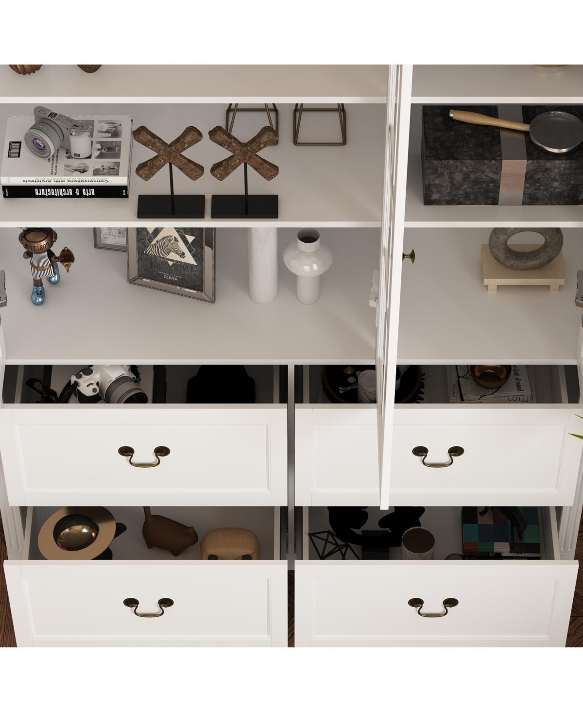 Homsee Modern Bookcase With Tempered Glass Doors and 6-Drawers