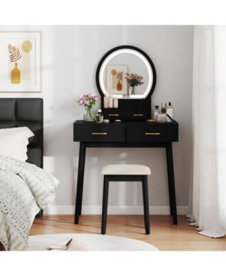 Compact Vanity Table Set with LED Mirror and Stool