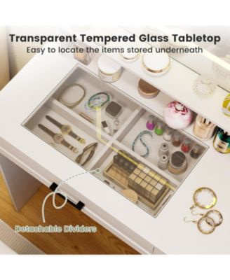 Dressing Desk with Adjustable Lighting and Hair Dryer Stand