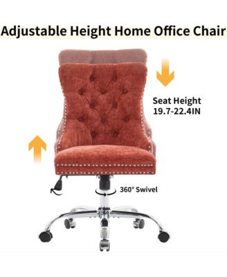 Office Chair - Chenille Upholstered Tufted Button Desk Chair, Adjustable Swivel Computer Chair with Chrome Metal Base for Home.