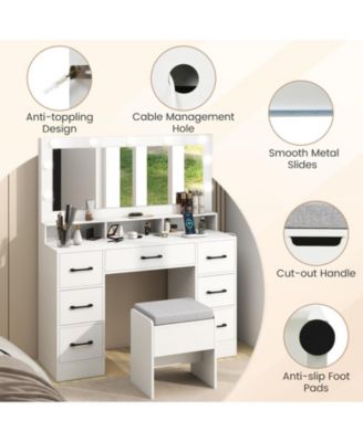 Vanity Desk with Mirror Lights and Power Outlets