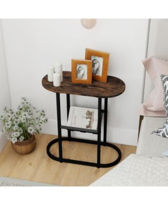 Two Tier Oval Narrow Bedside End Table