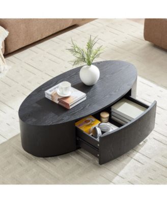 Modern Luxury Oval Coffee Table, Matte  MDF with Storage Drawer for Living Room Accent