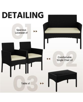 4-Piece Outdoor Reception Set with 1 2-Seat Sofa, 2 Single-Seat Sofa and 1 Coffee Table, Black/Beige