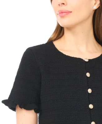 Women's Crewneck Short-Sleeve Cardigan Sweater