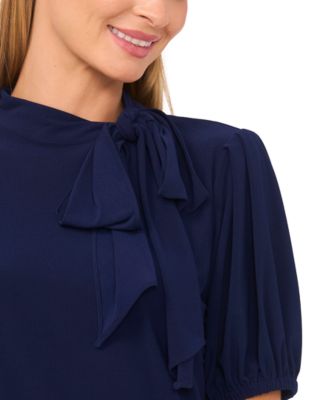 Women's Short-Sleeve Tie Neck Bow Detail Top