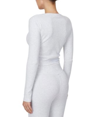 Women's Ribbed Vintage Buttoned Long Sleeve T-shirt