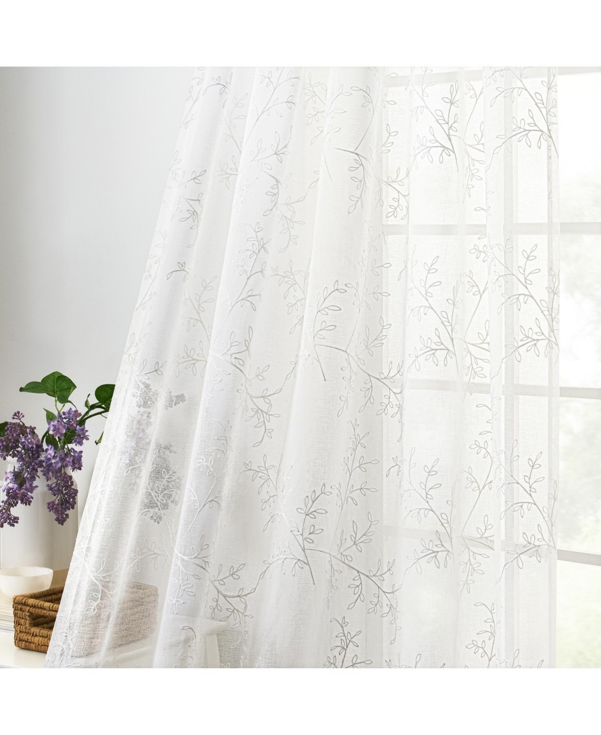 Ellis Curtain Brewster 100% Polyester Tailored Embroidered Sheer Rod Pocket Valances 70" x 15"