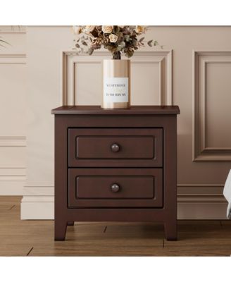 2-Drawer Nightstand, Mid Century Retro Bedside Table for Bedroom and Living Room