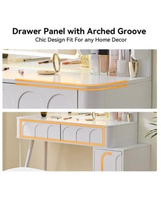 Modern Makeup Vanity Desk - 4 Drawer Dressing Table Set with Cushioned Stool, LED Lighted Mirror for Bedroom