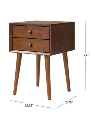 Nightstand with Solid Wood Legs, Side End Table with 2 Drawers, Vintage Bedside Cabinet for Bedroom, Living Room