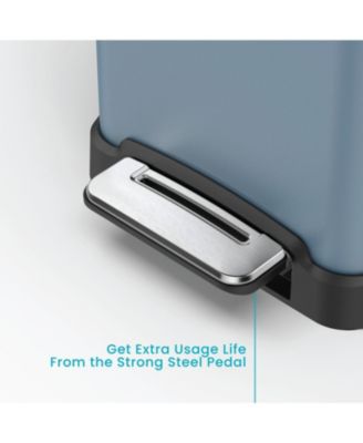 12 Gallon Slim Kitchen Trash Can with Soft Close Lid, Removable Liner, and Bag Tuck Band, Slate Blue