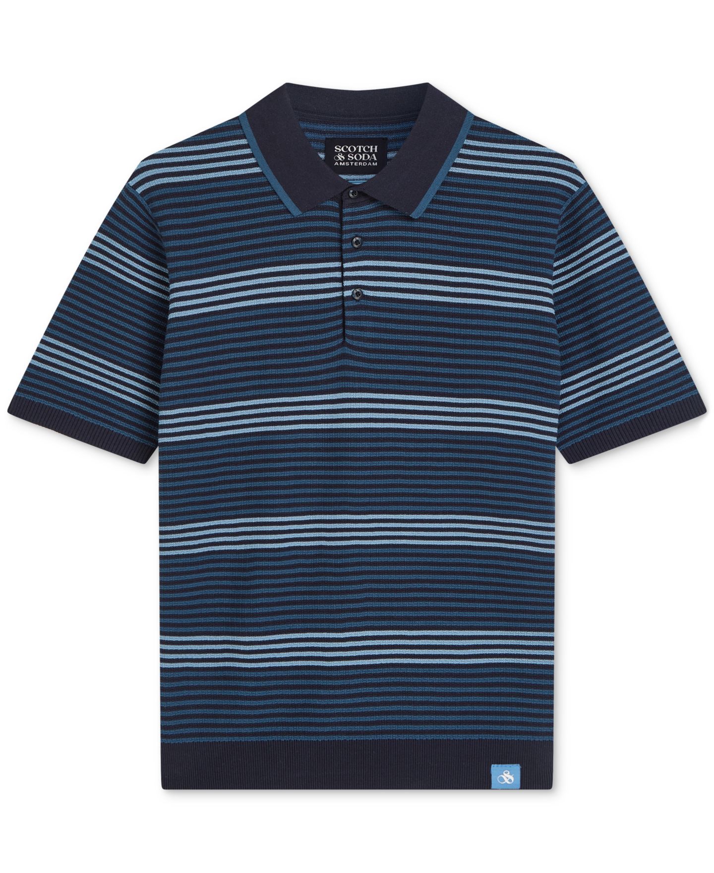 Мужское поло SCOTCH & SODA Knitted Regular-Fit Cotton Polo Shirt, цвет: Синий полосатый — фото 5