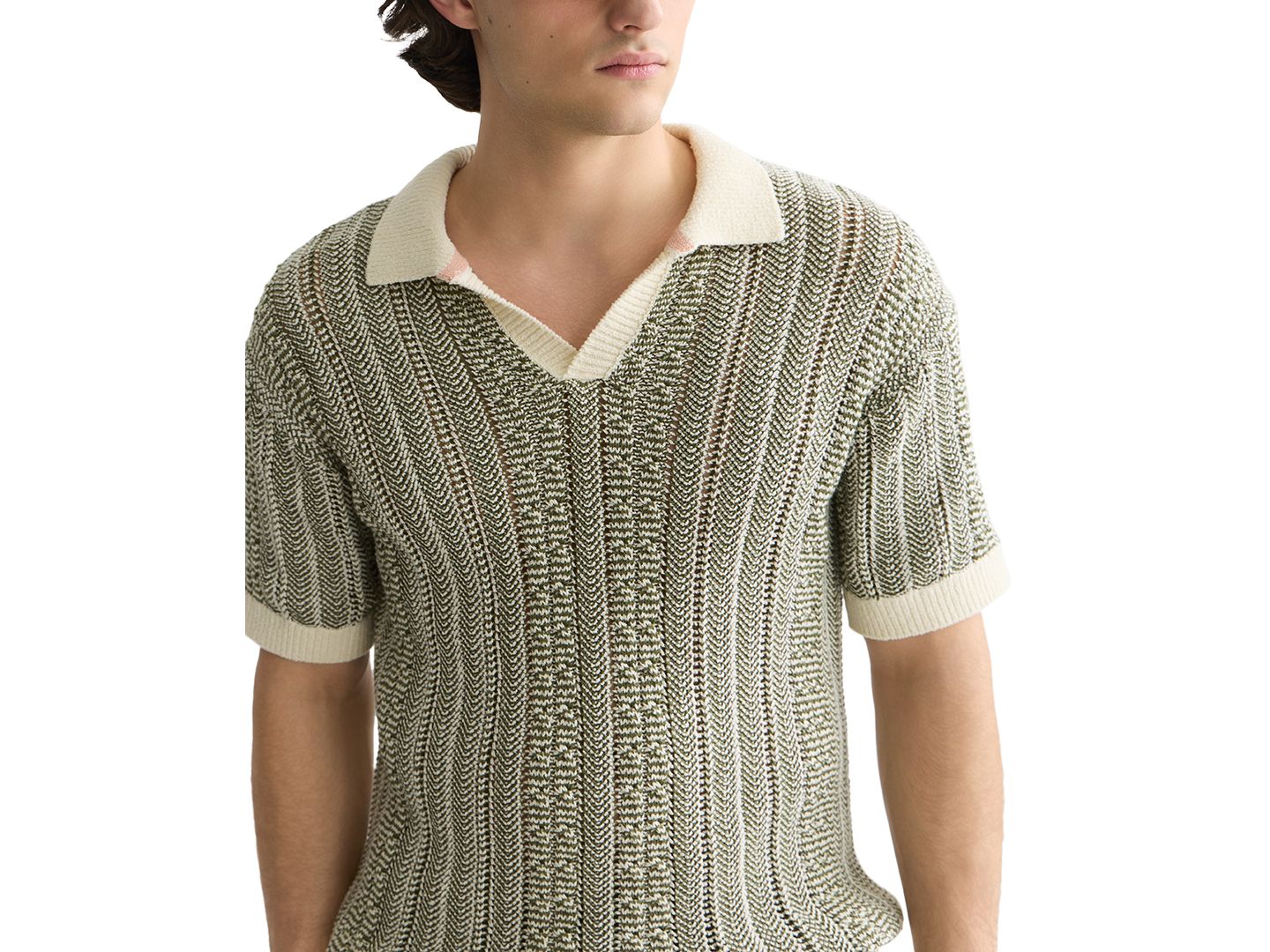 Мужская рубашка SCOTCH & SODA Knitted Polo Short-Sleeve Shirt, цвет: Сливочный меланжевый — фото 3